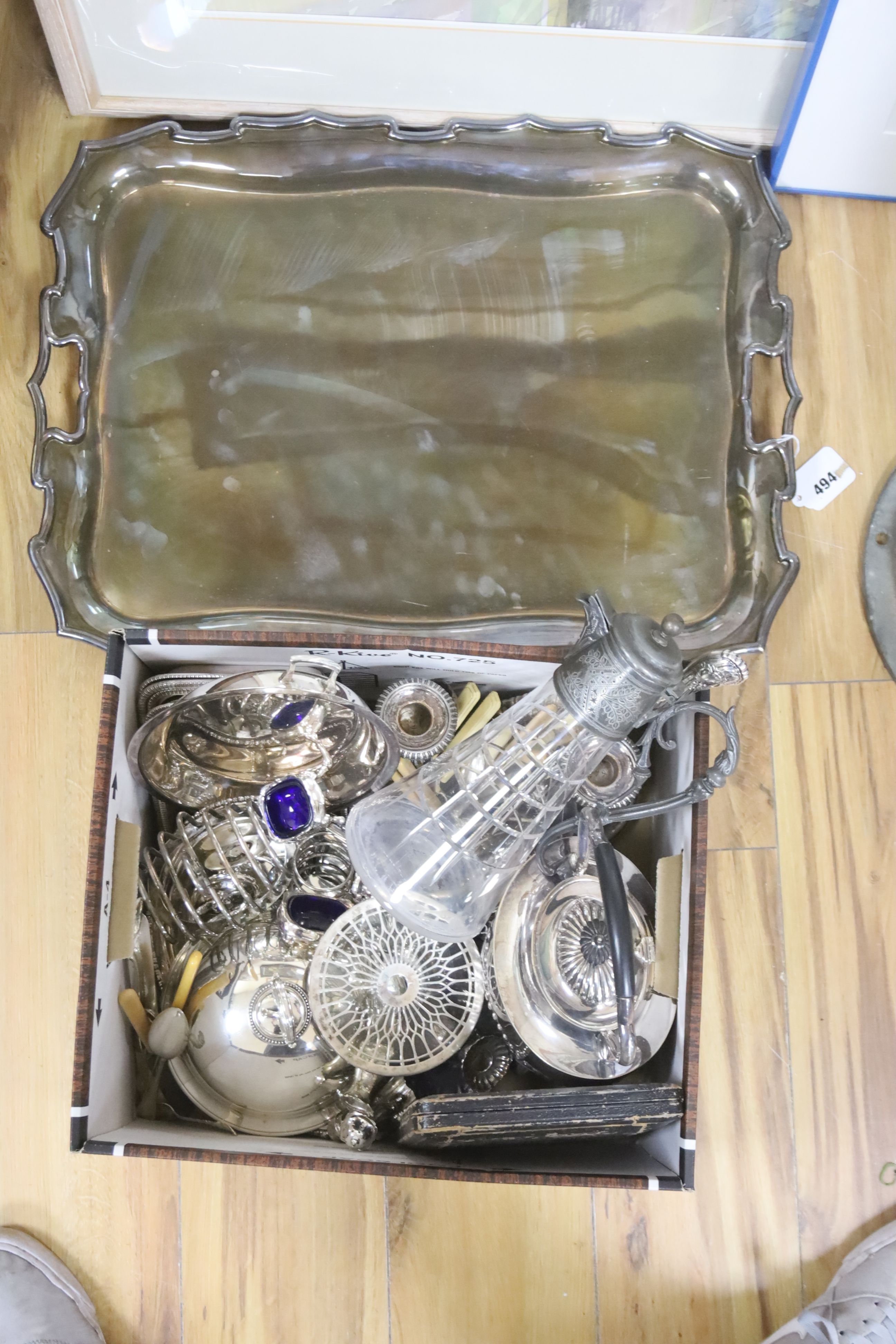 A quantity of assorted silver plate to include a large rectangular tray